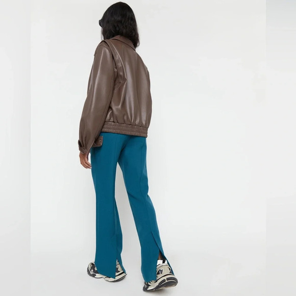 Oak & Fort Teal Back Slit Slim Straight Trouser- Size 8 - Picture 2 of 9